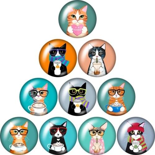 NEW cute cats Love pet Moon butterfly cat 10pcs 12mm/16mm/18mm/25mm Round photo glass cabochon demo flat back Making findings