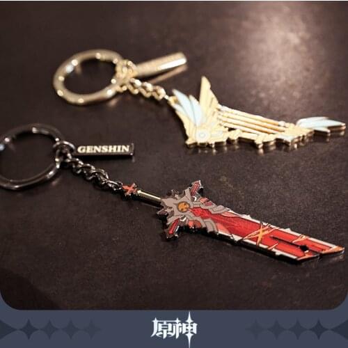 New Diluc Five-Star Weapon Wolf’s End Game Genshin Impact Cosplay Props Keychain Anime Project Venti Bow Sky Wings Metal Pendant