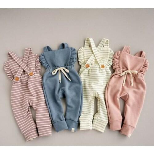 Newborn Kids Baby Girls Stripe Rompers Overall Pants Cotton Soft Home Wear Outfit Child Clothes Suit For 0-3Years