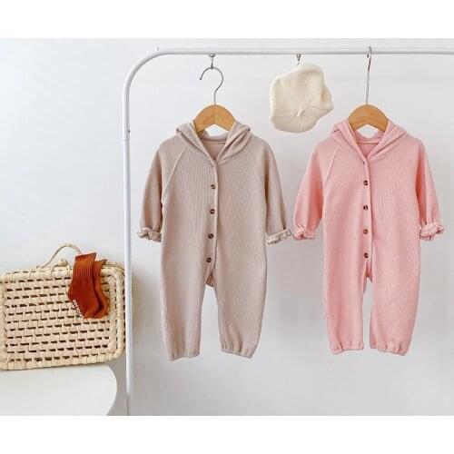 Autumn Baby Boy Girl Cute Bear Ears Romper Pure Color Causal Toddler Baby Clothes Boys Hooded Long Sleeves Jumpsuit