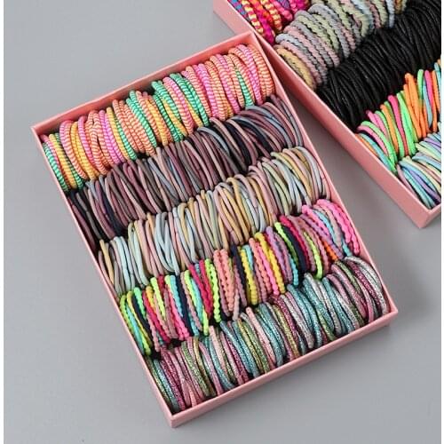 100PCS New Fashion Girls Candy Colors Nylon Elastic Hair Bands Children Rubber Band Headband Scrunchie Ponytail Rubber Band