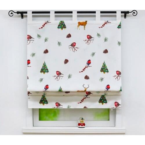 Roman Curtain Christmas Tree Animal Fawn Shade Sheer Drapery Tab Top for Kitchen Holiday Decor Living Room Balcony Tulle