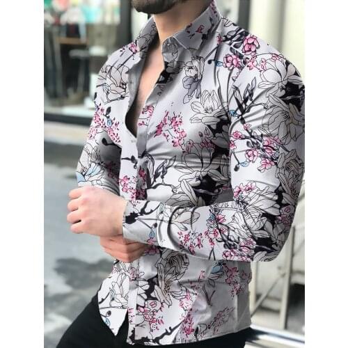 Camisas florales de manga larga de Otoño de 2021 para hombres camisas estampadas con flores de corte delgado para hombres cami
