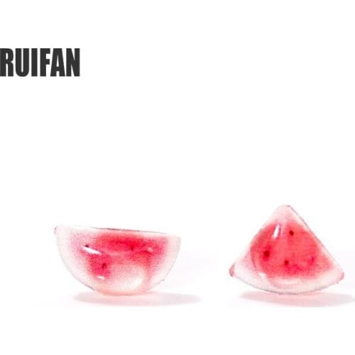 Ruifan Asymmetrical Red Watermelon 925 Sterling Silver Earrings for Women Girls Korean Small Stud Earring Trendy Jewelry YEA363