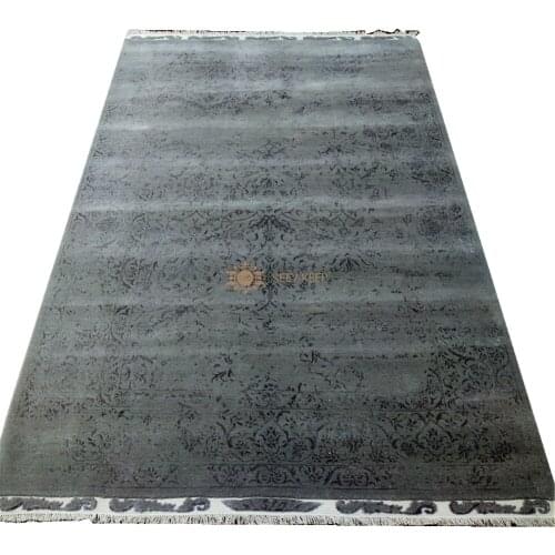 Seeykeep™ 5x7.5ft Rectangle Classic Pure Woolen Handknotted Grey backcolor FloralRug-HS6036005