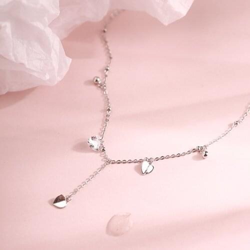 925 Sterling Silver Exquisite Heart Zircon Pendant Tassel Choker Necklace Women Ladies Necklace Jewellry For Gifts S-N474