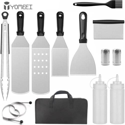 YOMEEI Stainless Steel Spatula BBQ Tools Outdoor BBQ Tools Set Kitchen Pancake Spatula Portable Cooking Spatulas BBQ Accessories