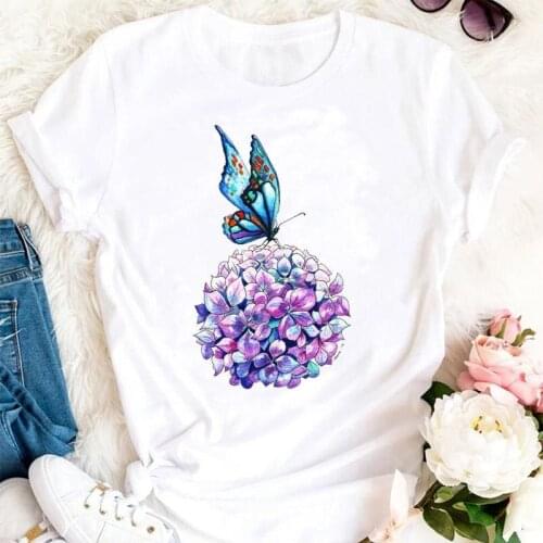 Women Summer Flower Butterfly Ladies Beach Trend Cartoon Sweet Tshirts Fashion Clothes Stylish T Top Lady Print Tee T-Shirt