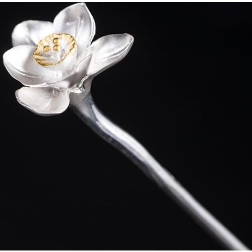 925 Sterling Silver Floral Hair Pins for Women Lotus Flower Hair Stick Wedding Accessories Bride Jewelry Chinese Hanfu Hairpin