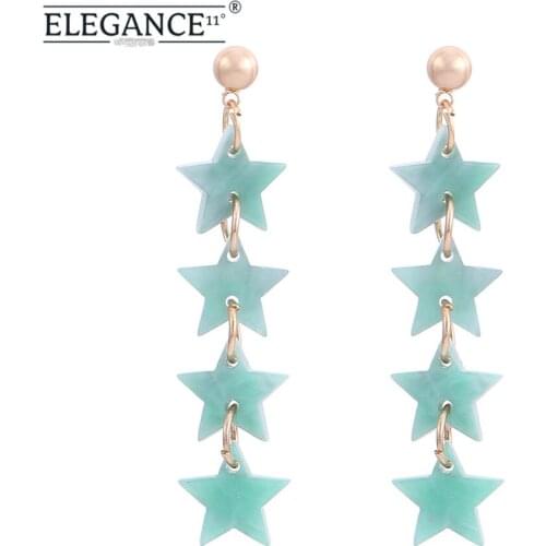 Women Long Drape Green Plastic Green Star Earrings Green Plastic 4 Star Pendant Earrings Cute Fashion Jewelry Tassel Earrings