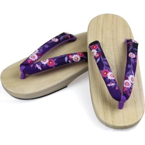 Womens Natural Color Wooden Sandals Cosplay Shoes Med Heel Round Front Summer Slippers Beach Flip Flops Japan Geta