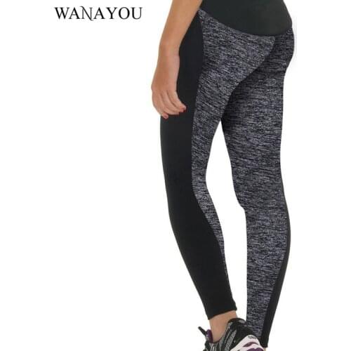 WANAYOU Women Yoga Pants S-3XL Plus Size Running Leggings High Waist Black/Gray Sport Patchwork Athletic Yoga Tight Pants
