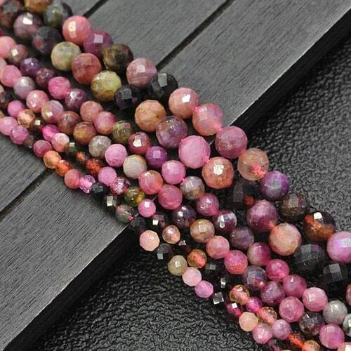 2-6mm Natural faceted Round Rainbow Multicolour Brazil Tourmaline Loose beads stones-15"