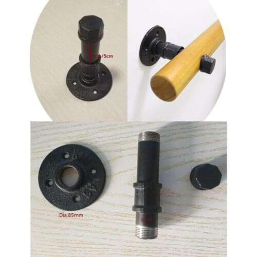 2Pcs Black Wall Mount Wooden Handrail Bracket Bracket G3/4" Flange Water Pipe American Vintage