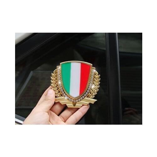 3D Auto Metal Gold Italy Flag Grain Car Emblem Badges Decal Sticker Automobile Accessories