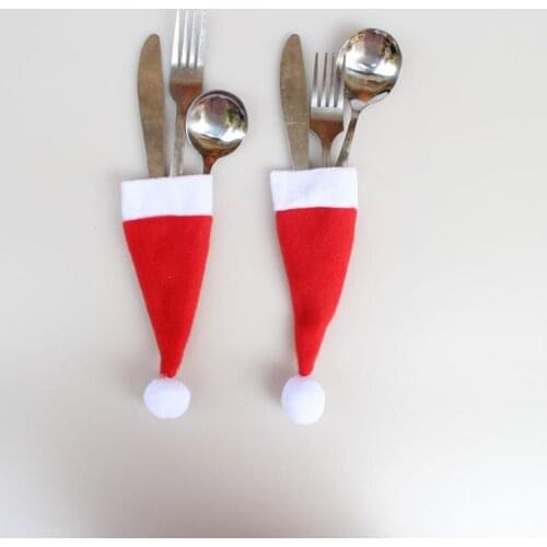 5/15/20PC Merry Christmas Decorative Tableware Fork Set Cute Lovely Xmas Christmas Hat Storage Tool enfeites de natal Gift