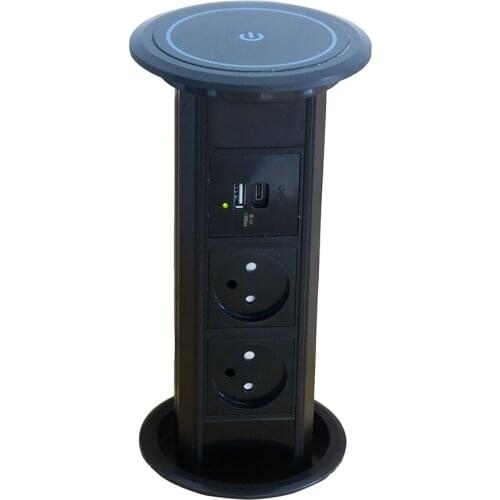 Smart Auto Pop Up Hidden Electric Israeli Socket Motorized Lifting Plug Power for Office Kitchen Desktop USB Type C+2 AC Powers