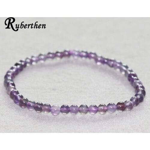 Ruberthen Amethys t Bracelet 4 mm Purple Crystal Bracelet Mini Gem Stone Energy Bracelet