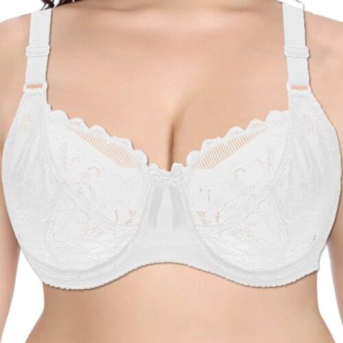 Plus Size Bras for Women Flower-Dotted Unlined Underwire Bra Sexy Ladies Underwear Lace Bralette Lingerie Top 36-46 C D DD E F