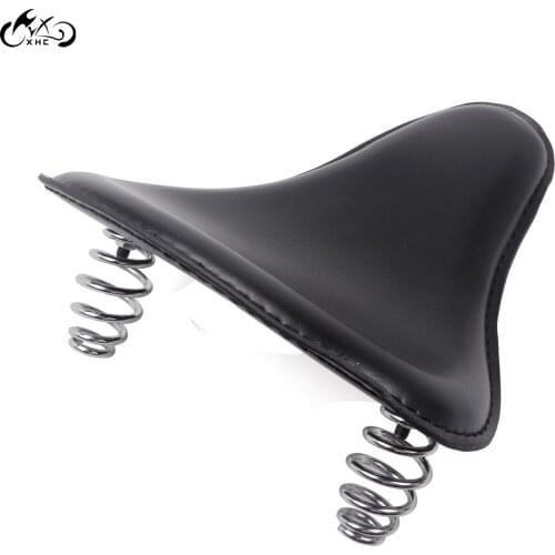 Black Solo Leather Driver Seat Chrome Spring Bracket For Harley Dyna FXDL Sportster Honda Yamaha Kawasaki Suzuki Bobber Chopper