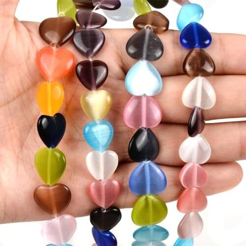Heart Shape Colorful Cat Eye Stone Beads Charms Loose Spacer Glass Beads For Bracelet Necklace Jewelry Making DIY Accessories