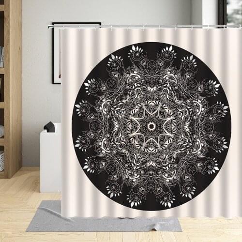 Paisley Damask Floral Ethnic Style Shower Curtain Bohemian Pattern Waterproof Fabric Black White Bathroom Curtains With Hooks