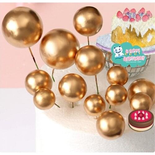 5PCS Birthday Party Golden/silver Ball Cake Decoration Cake Topper Creative Fruit Dessert Decor Insert Bead for Birthday Party