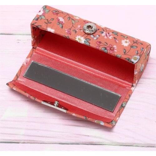 Women Makeup Storage Box Lipstick Box With Mirror Flower Printing Single Lipstick Storage Case Cosmetic Bags