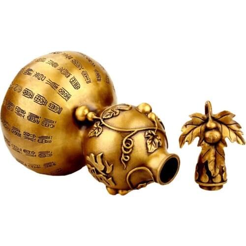 Fengshui Money Pure Copper Gourd Bronze Ware Chinese Tradition Auspicious Peace Size Wealth Bedroom Golden Plant Home Decor