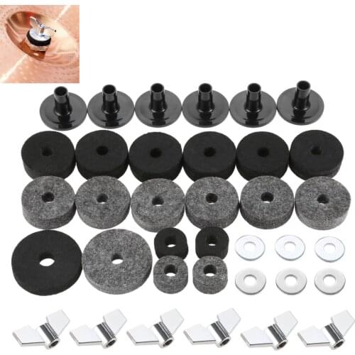 Cymbal Felts Hi-Hat Clutch Felt Hi Hat Cup Felt Cymbal Stand Sleeves with Base Wing Nuts and Cymbal Washer for Drum Set of 18Pcs