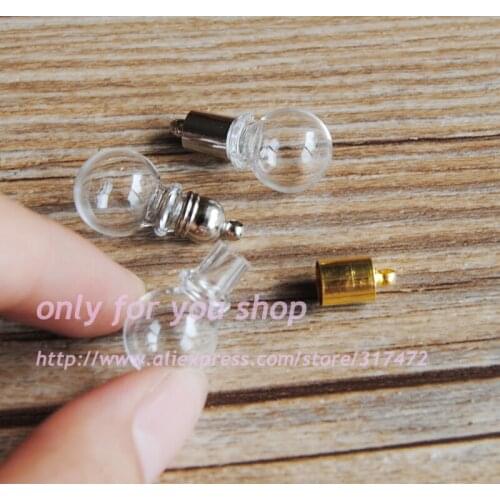 Round bamboo Glass Vial Pendant Wish Bottle mental cap Pendant DIY miniature glass bubble/glass vial pendant