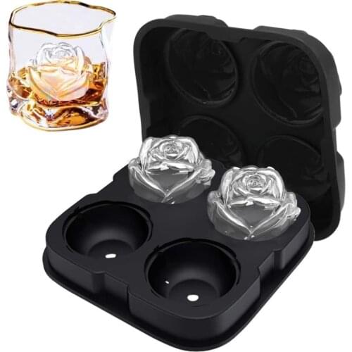 4 Holes Rose DIY Ice Maker IceCube Tray Multi Purpose Food Grade Silicone Pudding Ice Cream Mold For Whiskey Wine Kitchen Tools