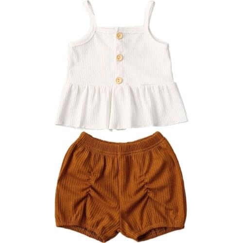 2020 Baby Summer Clothing Infant Kids 6M-3T Baby Girl Ribbed Outfits Dress Shirts Tops PP Shorts Bottoms 2Pcs Solid Sunsuit