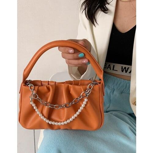 FANTASY Folds Handbags For Women Pearl Chain Small Bag 2021 Summer New Shoulder Crossbody Bags Girl Trendy Design Wild INS Style