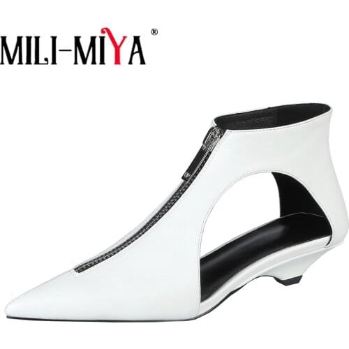 MILI-MIYA Brand Fashion Summer Womens Sandals Boots New Genuine Cow Leather Zipper Front Foreign Trade Plus Size 43 Dress Shoes