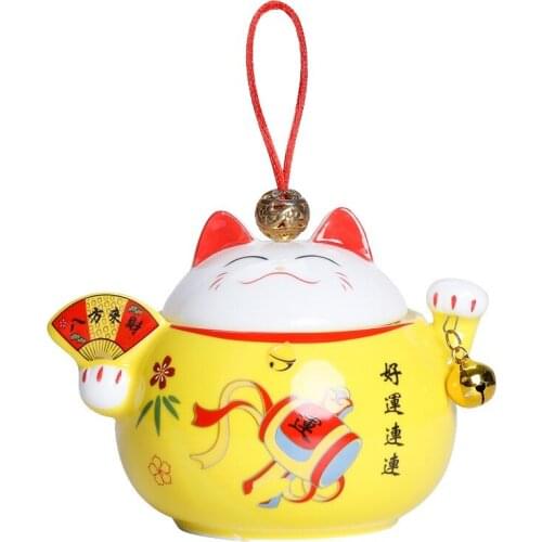 1PC Lucky Cat Tea Can With Lid Ceramic Sealed Jars Storage Tea Pot Portable Moisture-proof Mini Tea Storage Tank Ornaments Gift