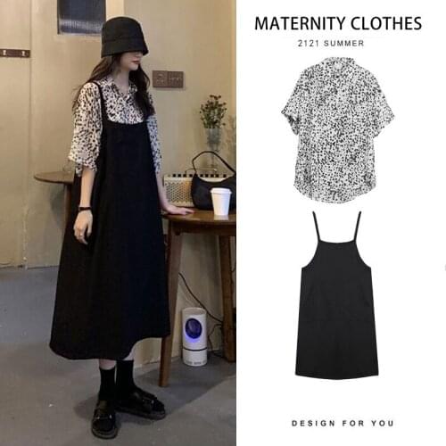 2PCS Fashion Maternity Clothes Crew Neck Loose Short Sleeve All-Match Blouse For Pregnant Women Pregnancy Mom Sling Skirt Top