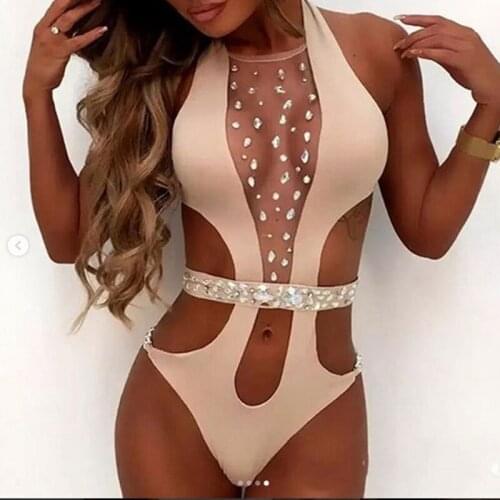 Summer woman Sexy one Pieces swimsuit Bikini 2021 New Push Up Diamonds Beachwear pringting breathe Beach swimSuit