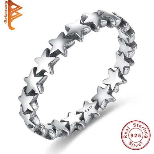 Fashion Little Star 925 Sterling Silver Ring With Clear Crystal Party Finger Ring For Women Girlfriend Wedding Jewelry