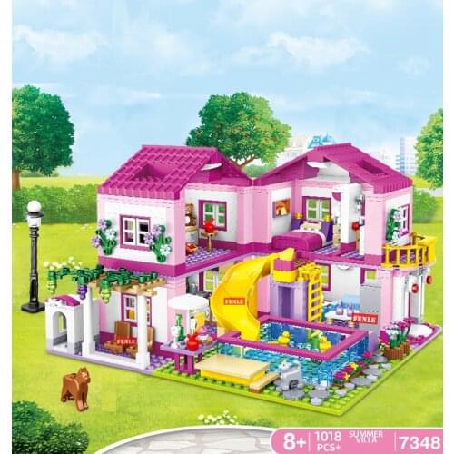 Friends City House Summer Holiday Villa Castle Building Blocks Sets Figures Swimming Pool DIY Toys for Kids Girls Birthday Gift