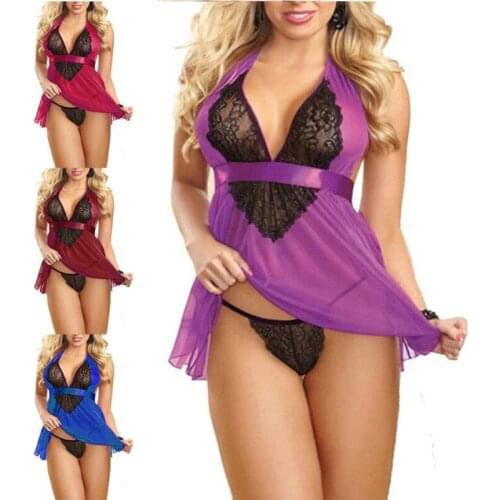 Large Backless Sexy Lingerie Lace Halter Sexy Underwear S-2XL V-neck Lingerie Sexy Hot Erotic Babydoll Women Plus Size Costumes