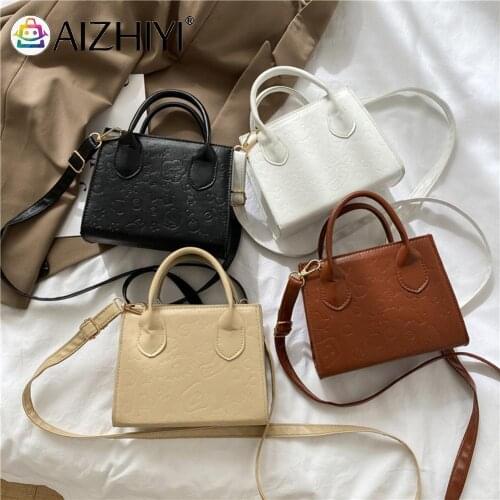 Popular Simple Female Daily Bag Women Cartoon Embossing PU Top-handle Handbags Pure Casual Retro Mini Shoulder Bag