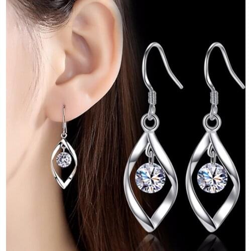 Silver Color White Crystal Zircon Jewelry High Quality Metal Womens Fashion Earrings Retro Twisted Long Tassel Pop Hook Earring