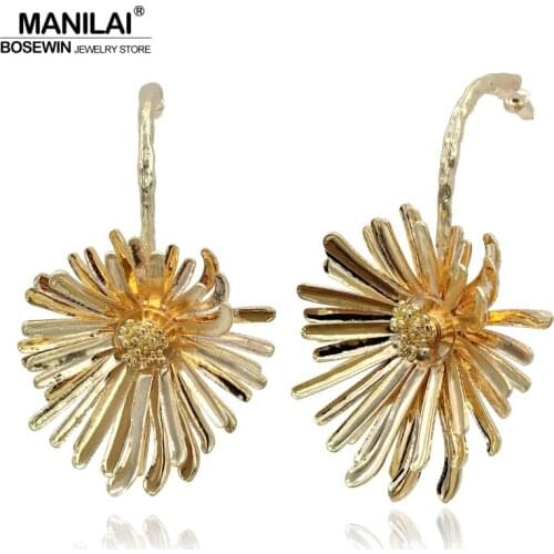 MANILAI Brand Irregularity Alloy Chrysanthemum Statement Stud Earrings Fashion Jewelry Vintage Big Flower Earrings Women Brincos