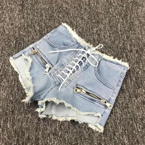 2020 summer new fashion zipper sexy high waist shorts female blue black grey college style lace up Korean denim shorts