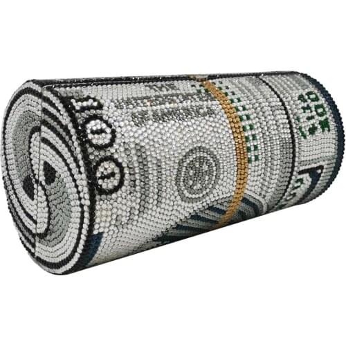 Bee In Fly New Style Round Barrel of Cash Bags Women Crystal Clutch Evening Purses and Handbags Party Dinner Evening Bag