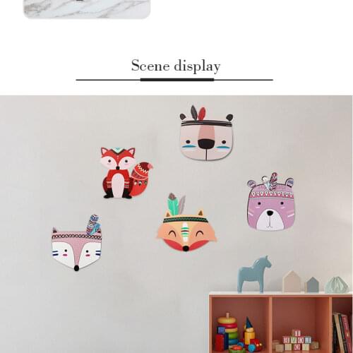 Kids Room Decorations Nordic Style Wood Plastic Board Ornaments Cartoon Animal Head Wall Decor Children Gift