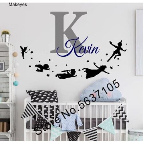 Makeyes Fairies Custom Name Wall Stickers Initials Personalized Name Vinyl Wall Decals Kids Bedroom Decoration Cute Love Q443
