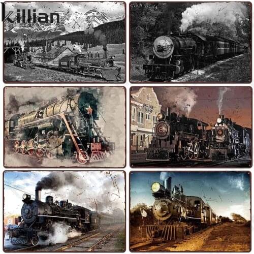 Vintage Metal Plaque Bar Wall Decoration Train Metal Painting Black and White Metal Plate Living Room Club Metal Poster Decor