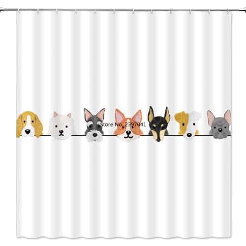 Waterproof Shower Curtain Cartoon Cute Dog Printed Bath Curtain Polyester Fabric Home Bath Decor Shower Curtains With Hooks